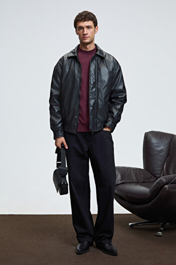 GRIMELANGE Quilla Men's Half Fisherman Basic Burgundy Sweatshirt