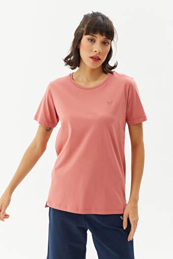 bilcee Women's Brick Cotton Crew Neck Basic Short Sleeve T-Shirt 9242
