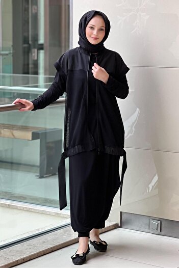 Nurcan Çetin File Detailed Jacket Tunic Shalwar Triple Set