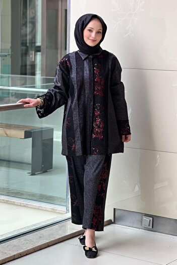 Ghisa Hidden Button Lace Detailed Shirt Pants Set