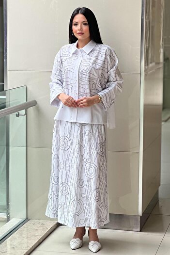 Ghisa Beaded Shirt Skirt Suit
