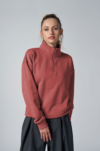 bilcee Peak Women's Rouge Oversize Zippered Collar Sweatshirt 7012