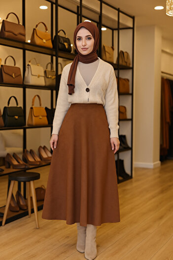 ByMisa Store Suitable for Hijab Elastic Waist Suede Flared Skirt