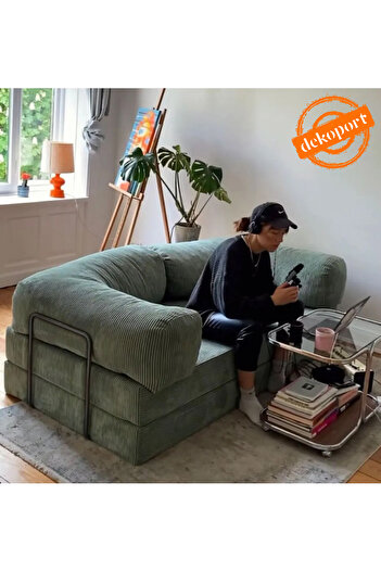 Dekoport Comfort Kanepe Yatak Olabilen Fitilli Kadife Yıkanır Silinir Aktivite Koltuğu90x180 cm 50 DNS BONDEX
