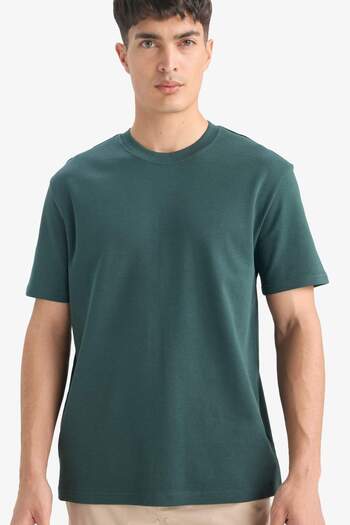 DeFacto 100% Cotton Regular Fit Crew Neck Basic Plain Short Sleeve T-Shirt E7961Ax25Au