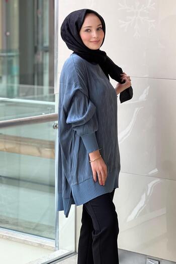 Nuss Tree Bark Patterned Ribbed Vegan Silk Tunic
