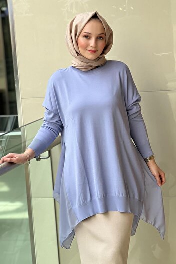 Ghisa Mercerized Tunic with Chiffon Detail on the Sides