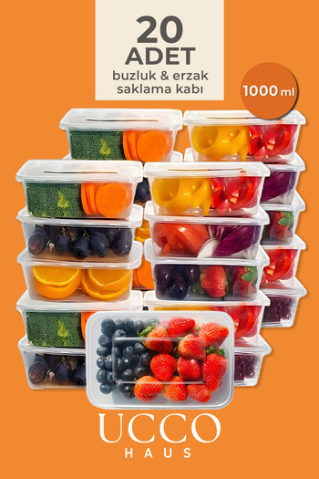 UCCO 20 Pieces 1000 ml Economical Refrigerator & Microwave Leak-Proof Storage Container Set with Lids Icebox Organizer