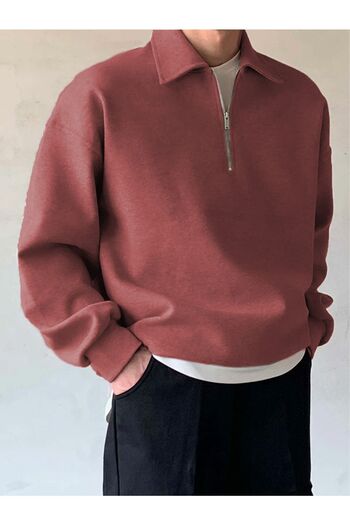 COMBİNE MİCHAİL Ανδρικό φούτερ Dusty Rose - Μισό φερμουάρ, Relaxed Fit