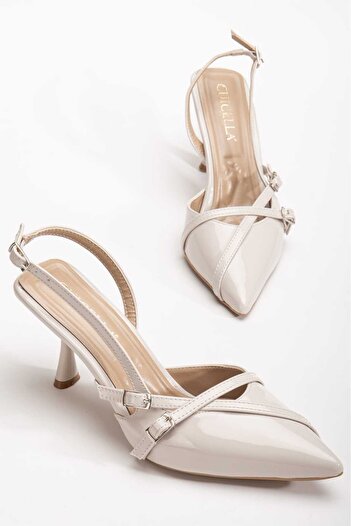 CHİCELLA Noya Beige Patent Leather Cross Strap Thin Heeled Shoes