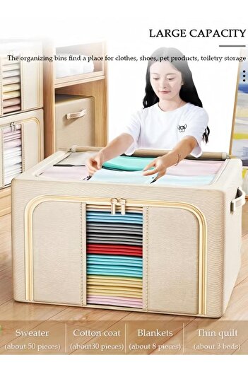 fun zone 3 Packs Clothes Storage Box, Oxford Cloth Large Closet Storage Organizer, Foldable Steel Frame
