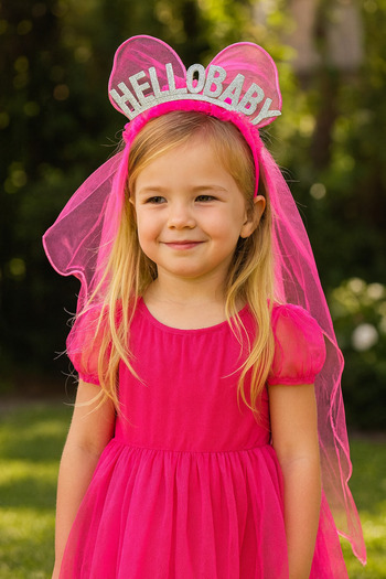 TAKIŞTIR Fuchsia Color Hello Baby Written Tulle Detailed Crown