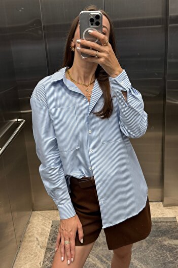 Noi Belis Cămașă oversize țesută cu detaliu de buzunar în dungi SS25GO0013