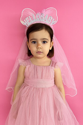 TAKIŞTIR Pink Color Hello Baby Written Tulle Detailed Crown