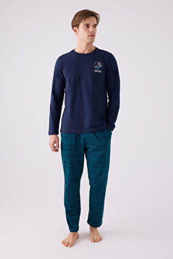 Arnetta Ανδρικό μακρυμάνικο κοστούμι πιτζάμες Navy Blue