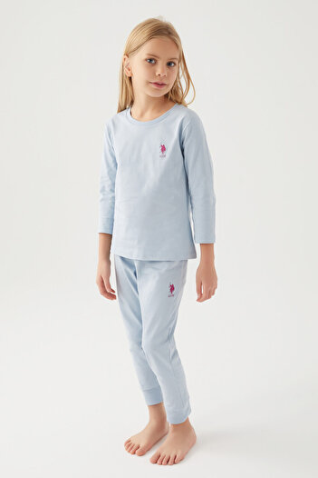 U.S. Polo Assn. Set de pijamale albastre cu maneca lunga pentru fete