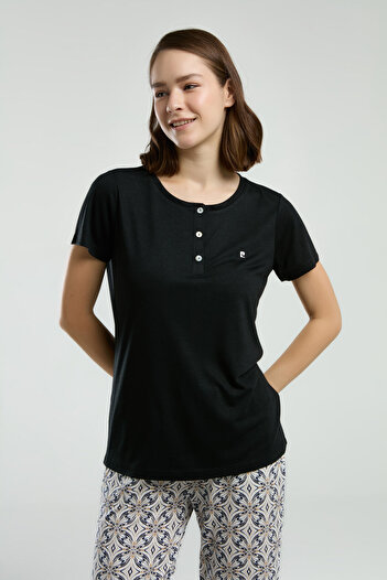 Pierre Cardin Women's Black Short Sleeve Pajama Set