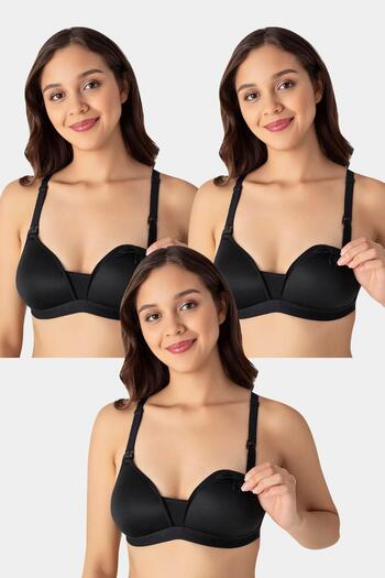 Arma Yıldız 3 Pack Black Women's Underwire Covered Nursing Bra Nipple Invisible Cotton Soft Textured