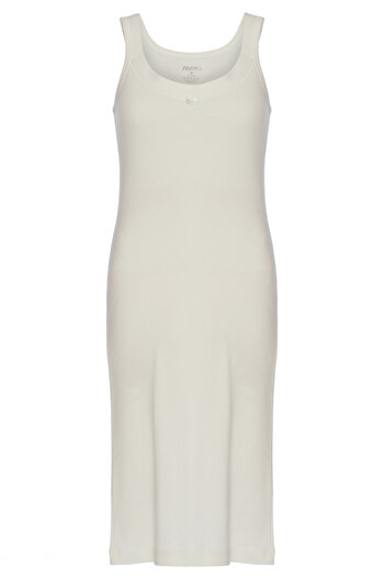 TOLIN Cream Ribbed Chemise Nightgown - 100% Cotton, Piping, 1230 Model