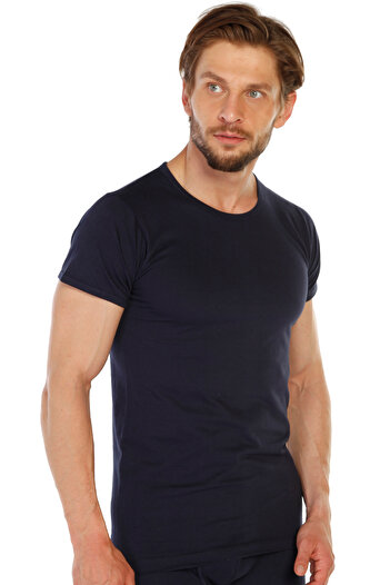 TOLIN Men's Navy Blue O Neck 100% Cotton Single Jersey Undershirt 314