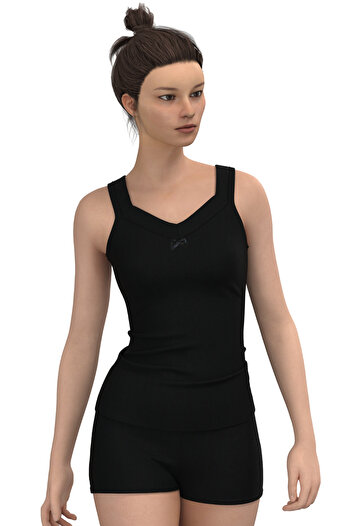 TOLIN Women's 100% Cotton Wide Thick Strap Black Undershirt 1214