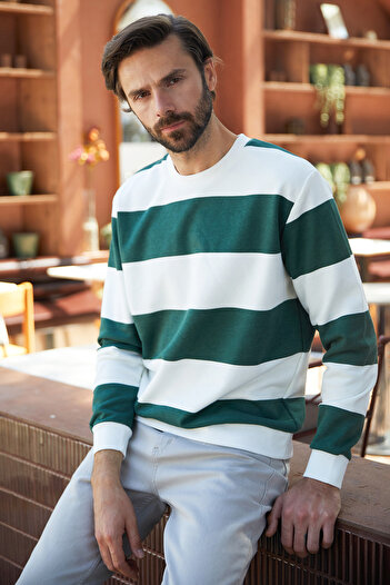 Fulla Moda Φούτερ με ριγέ Crew Neck