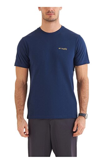 Columbia Modré pánské tričko s potištěným střihem do O Neck Regular Fit