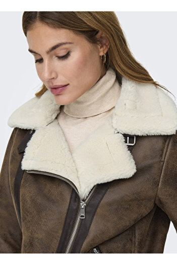 ONLY Ανοιχτό καφέ γυναικείο παλτό ONLOLYMPIA FAUX BONDED BIKER CC OT