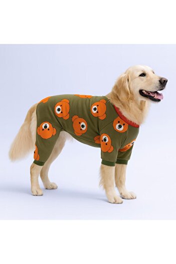 Pettrend Teddy Ted Combed Cotton Medium and Large Breed Dog Pajamas - Dog Jumpsuit - Dog Clothing (15 Kg-45 kg)