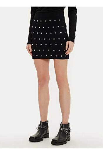 Sisley Women's Black Viscous Blended Slim Fit Mini Skirt