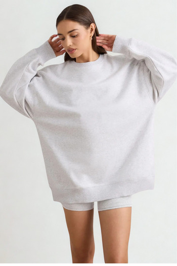 COMBİNE MİCHAİL Kadın Bisiklet Yaka Basic Oversize Sweatshirt GRİMELANJ