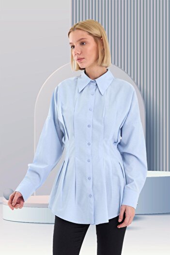 Butik Cămașă albă cu tunică plisată în talie pentru femei