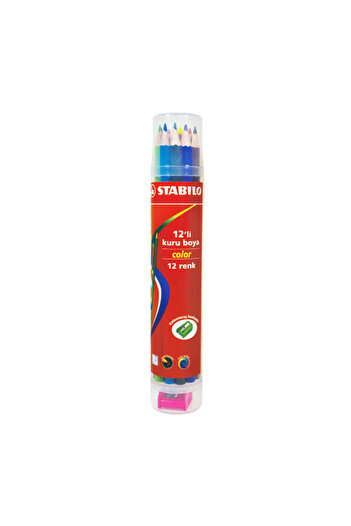 Stabilo Dry Paint 12 Colors Plastic Tube (with Pencil Sharpener Gift) 121277-Pt