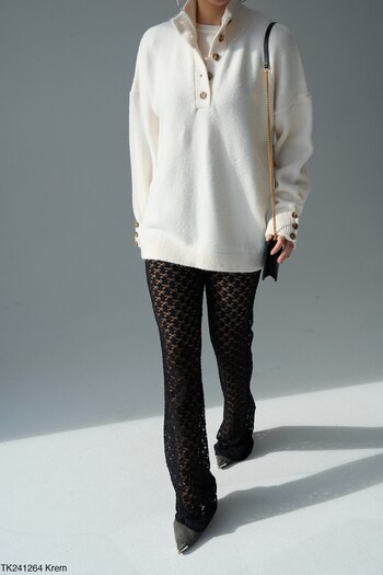 NATUFIAN STORE Women's Oversized Soft Knitwear Sweater with Buttoned Sleeves and Collar