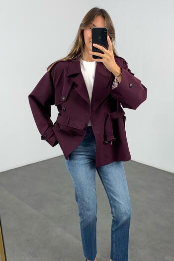 5in1Canpolat Plum Windbreaker Midi Trench Coat 9587