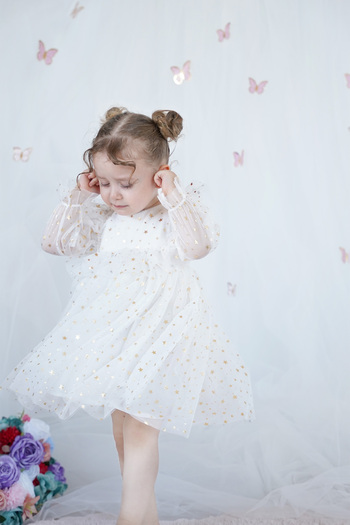ALYRA Baby Girl Dress Long Sleeve Tulle Tutu Starry Birthday Special Day Party Wedding Girl Kids Dress