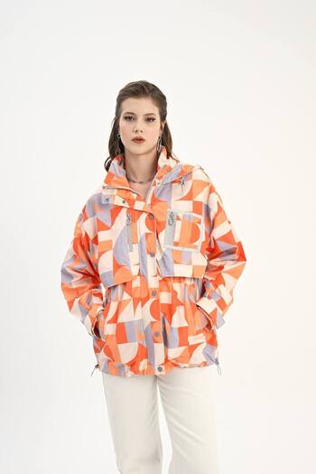 İLKCET MODA Geometric Patterned Oversize Women's Raincoat