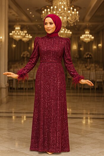 Neva Style Sequin Embroidered Bordotestury Evening Dress 23210Br