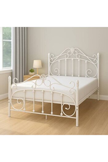 Al Saada Home Iron Bed Frame - 120 X 190cm - White