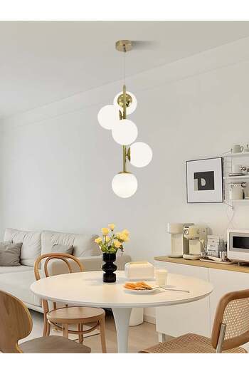 RFAN Pendant, Model N6803-5, With 5 Shades, 5 x E27, Adjustable Height, Gold