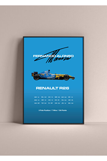 Wooden Factory Fernando Alonso Renault R26 F1 Black Framed Poster Painting - Digital Design Wall Decor