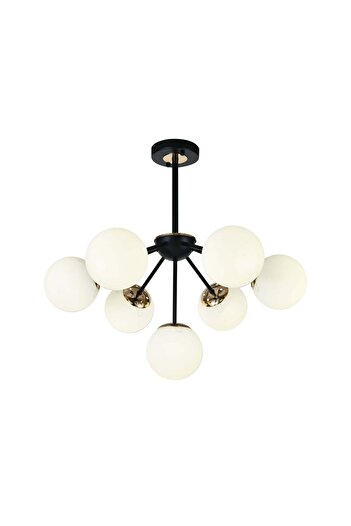 RFAN Chandelier, Model N36368-7, With Lampshades, 7 X E27, Black