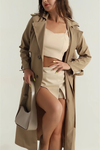 Viondor Women's Regular Double Breasted Collar Buttoned Belted Long Trench Coat 5711045
