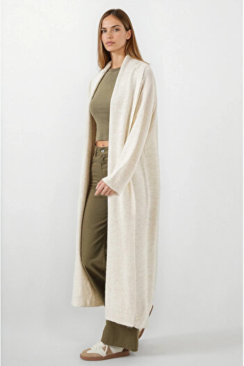 hazelin Women's Ecru Oversize Long Knit Cardigan Hzl25W-Bd1103041