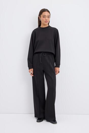 KADRİYE BAŞTÜRK High Waist Ribbed Stitching Detail Pants Black