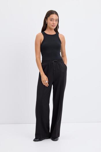 KADRİYE BAŞTÜRK High Waist Ribbed Stitching Detail Pants Black