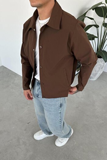 HAFKAGİYİM Καφέ Basic Relaxed Jacket με κουμπιά κουμπώματος