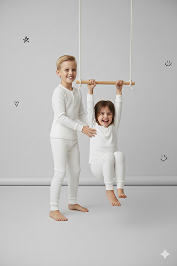 ROSAMİNA 100% Cotton Unisex Half Button Ribbed Pajama Set
