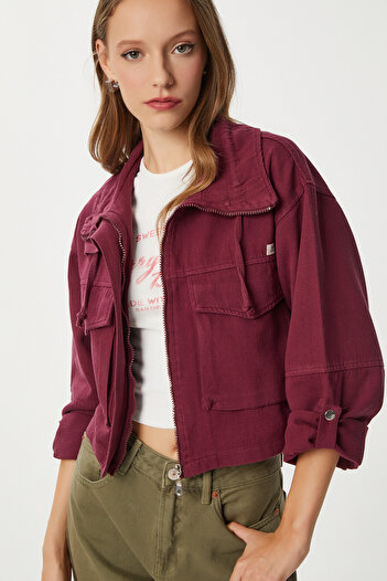 Lovelyİstanbul Gabardine Jacket with Flap Pockets Lan0063 Bordo
