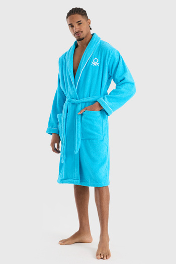 Benetton Home Bathrobe Men Women Unisex Turquoise 100% Cotton